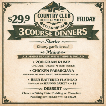 3 Course Dinners every Friday